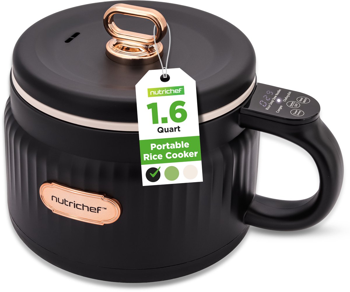 NutriChef Rijstkoker - 1,6L Draagbare Elektrische Multicooker- 6 Kookfuncties - Rijst, Soep, Stoofpot, Pap & Meer - Zwart