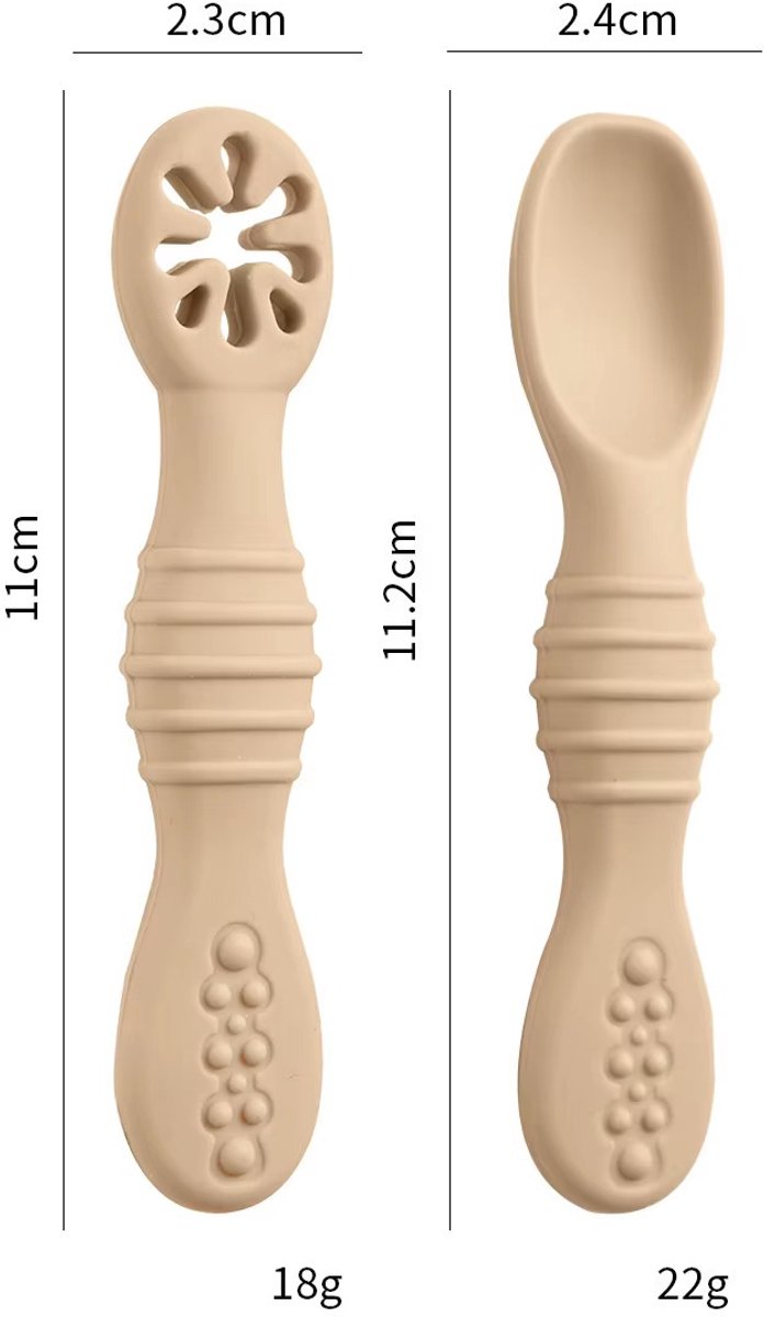 2-Delig - Siliconen Baby Lepels - Lepelset Peuterbestek - Kinderbestek - Lepeltjes - Groen & Beige - Zachte Eerste Lepels - BPA-Vrij - Ergonomische Grip - Anti-Verslik Ontwerp van Merkloos — afbeelding 2