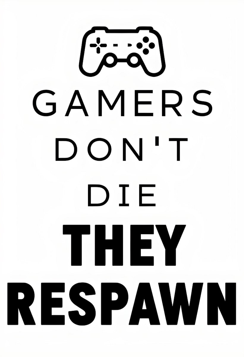 Minimalistische Gamer Quote Art Print - "Gamers Don't Die They Respawn" - Glanzende A4 Typografie Poster voor Game Room