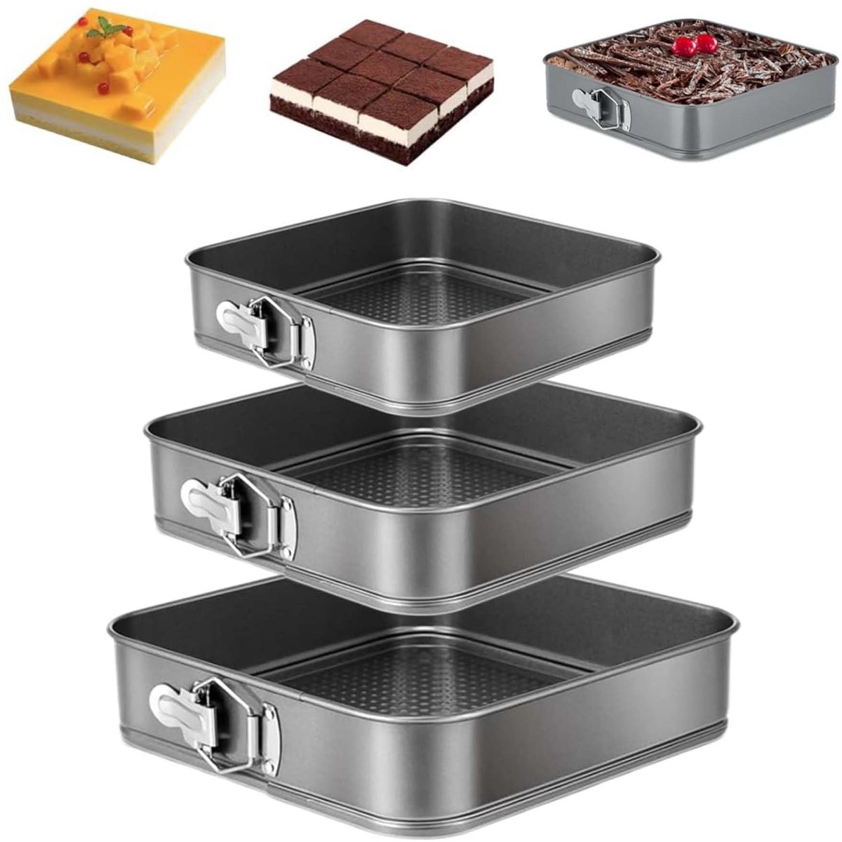 Unyqoos® Set van drie vierkante bakvormen met lekbescherming en antikleeflaag
