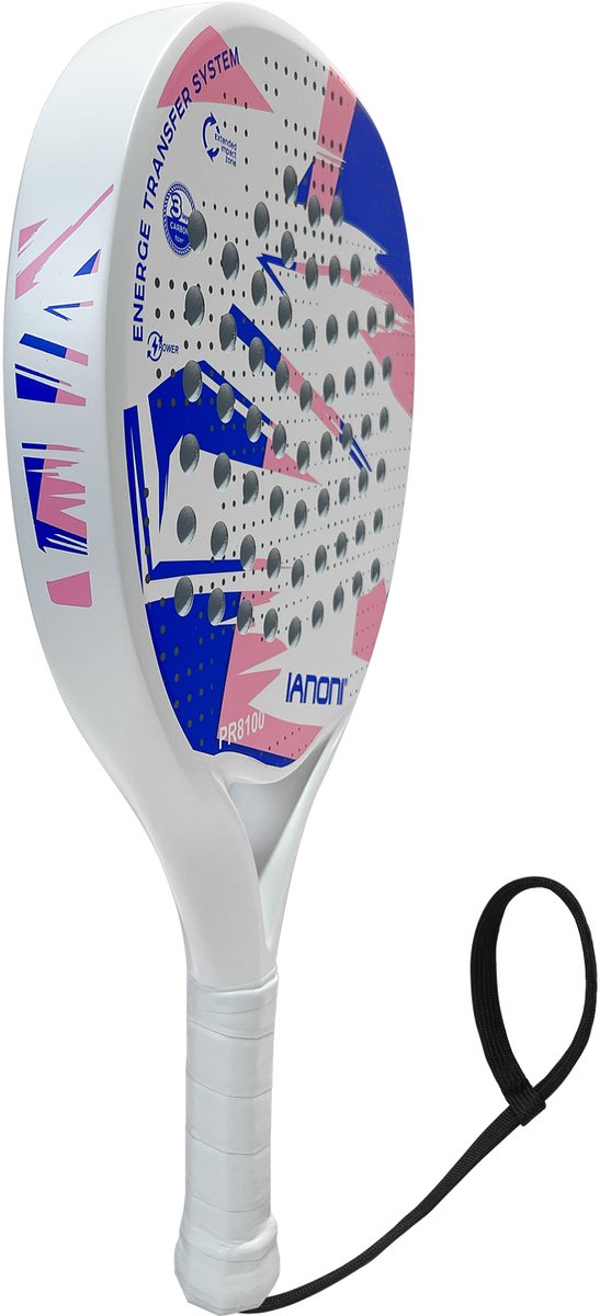 IANONI PR8100 Padel Racket White – Carbon Fiber 3-Layer – Power & Controle – Anti-Slip Grip – Unisex – Inclusief Polsband