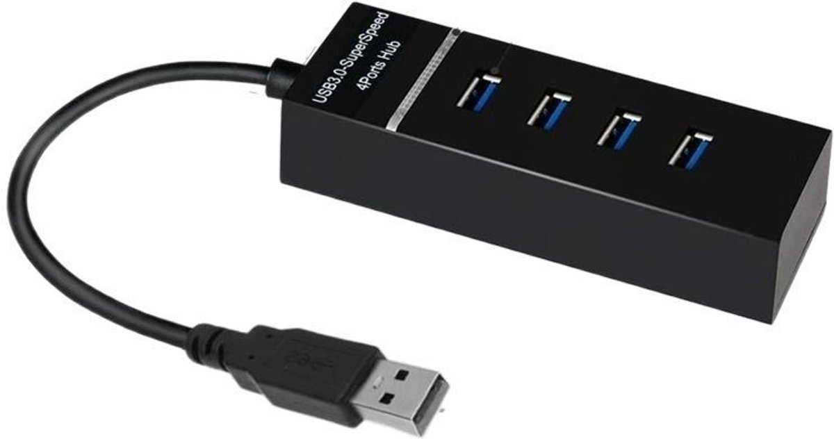 4-poorts USB 3.0-hub - (drie USB 2.0-poorten, één USB 3.0-poort) voor laptops, USB-sticks, externe harde schijven en USB-compatibele apparaten.