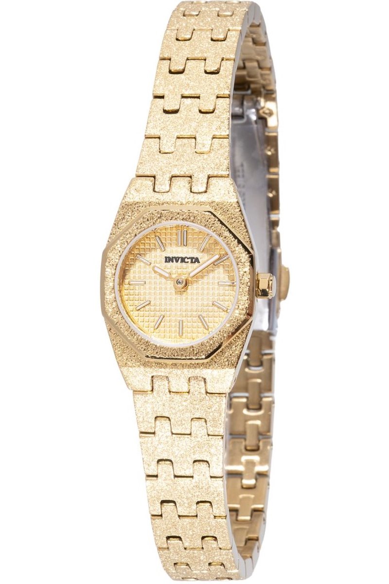 Invicta Mini 49871 Dames Horloge - Waterdicht - Analoog - Quartz Uurwerk - Roestvrij Staal met gouden Wijzerplaat - 19mm