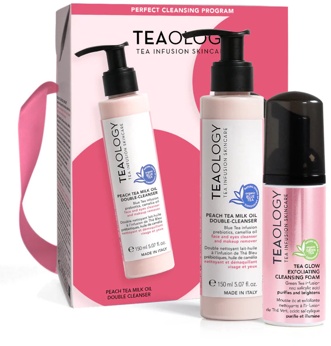 Teaology Cleansing Kit - Peach Milk Oil + Tea Glow Foam - Reinigingsset Met Reinigingsolie & Schuimende Cleanser – Voor Een Zachte, Stralende Huid – Vegan, Clean Beauty – Perfect Cadeau – Geschikt Voor Alle Huidtypes – Limited Edition Skincare Set