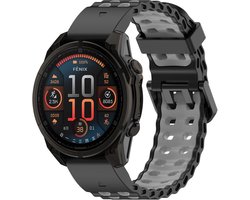 Strap-it siliconen 'Wave' sport bandje - geschikt voor Garmin Fenix 8 (Pro-E-47mm) - Fenix 7 & 6 (Solar-Pro) - Fenix 5 (Plus) / Forerunner 970-965-955-945-935-745 / Epix Gen 2 - Pro 47mm / Quatix 7- 8 / Fenix 8 (Pro/E) - Zwart/Grijs