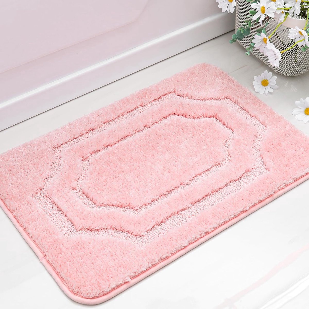 Stunq® Badmat, antislip, zacht, extra lang, verdikt, badkamertapijt, absorberende badmat, machinewasbaar, badmat voor douche, bad en toilet (roze, 40 x 60 cm)