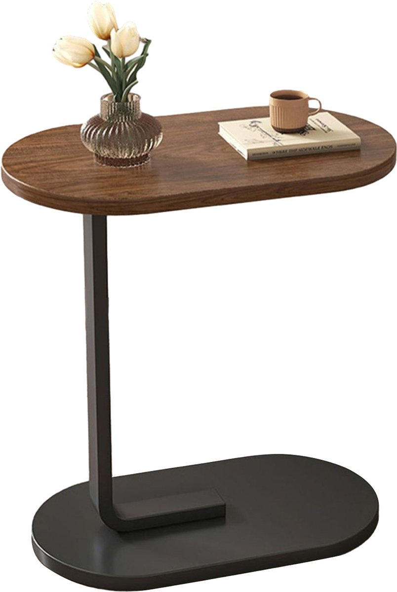 REDOM Bijzettafel C-vorm 28×39×58 cm – Moderne Houten Laptop- & Bedtafel – Mobiele Tafel voor Bank en Slaapkamer - Walnoot