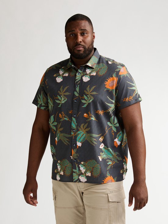 Petrol Industries - Heren Plus Size overhemd met all-over print Nomad - Zwart - Maat 4XL