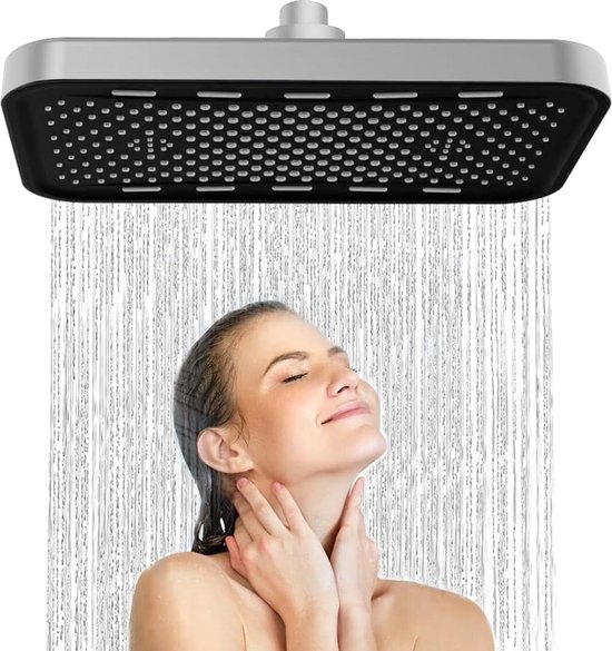 JINYOMFLY Ronde hoofddouche, regendouche, 25 cm, vaste douchekop, groot, hogedruk hoofddouche, waterbesparend, zelfreinigende regendouche, douchekop 360 graden verstelbaar (zwart