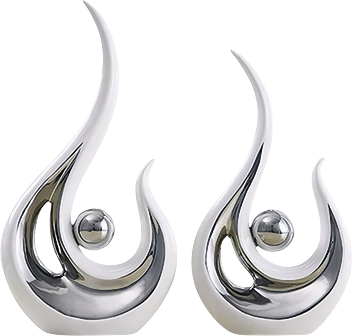 rimmo 2 Stuks Moderne Abstracte Vlam Sculptuur Standbeeld Kantoor Woonkamer Slaapkamer Kast Huis Decoratie Bureau Tafelblad Ornament Keramische Kunst zilver