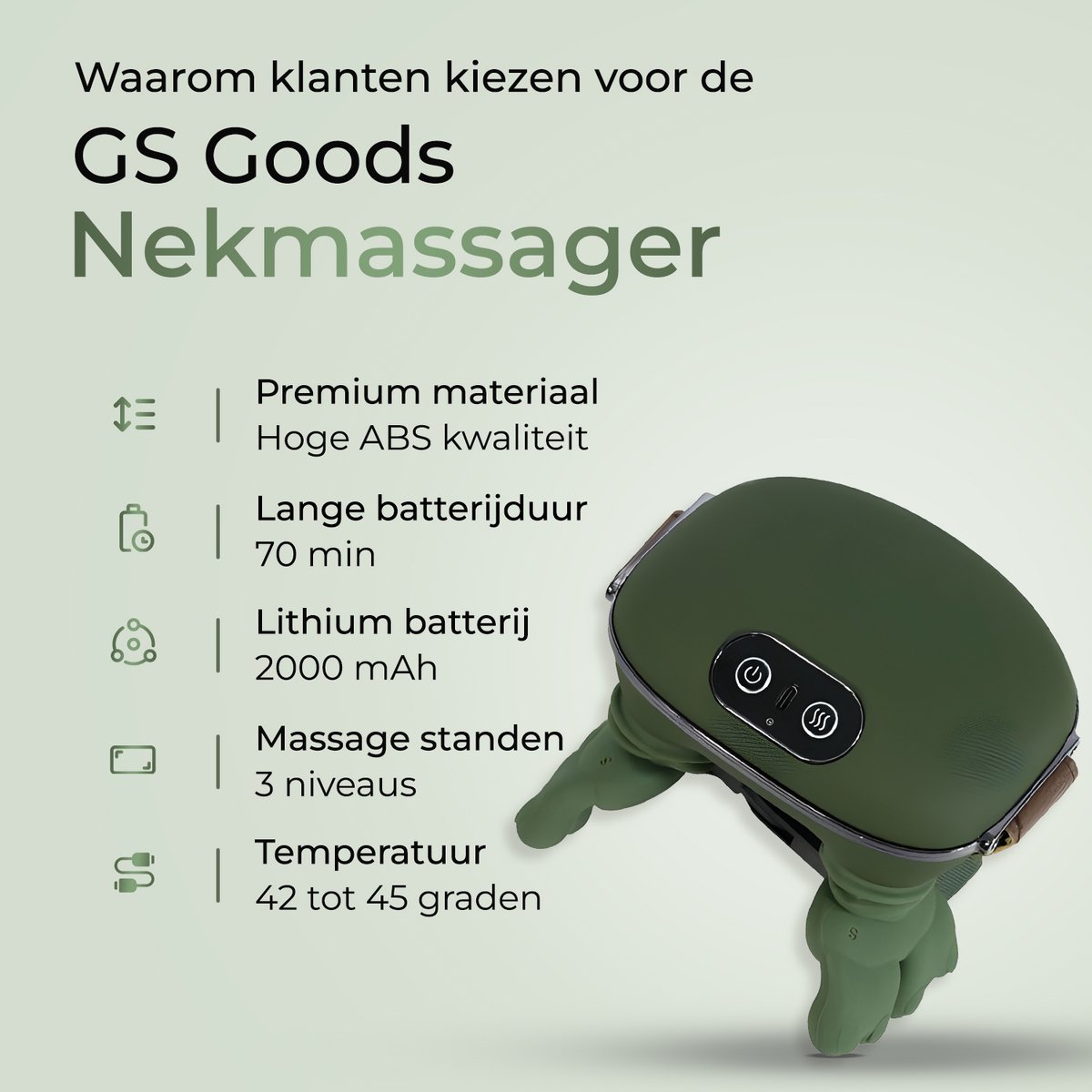 GS Goods Nekmassage Apparaat - Massagekussen - Shiatsu - afbeelding 2