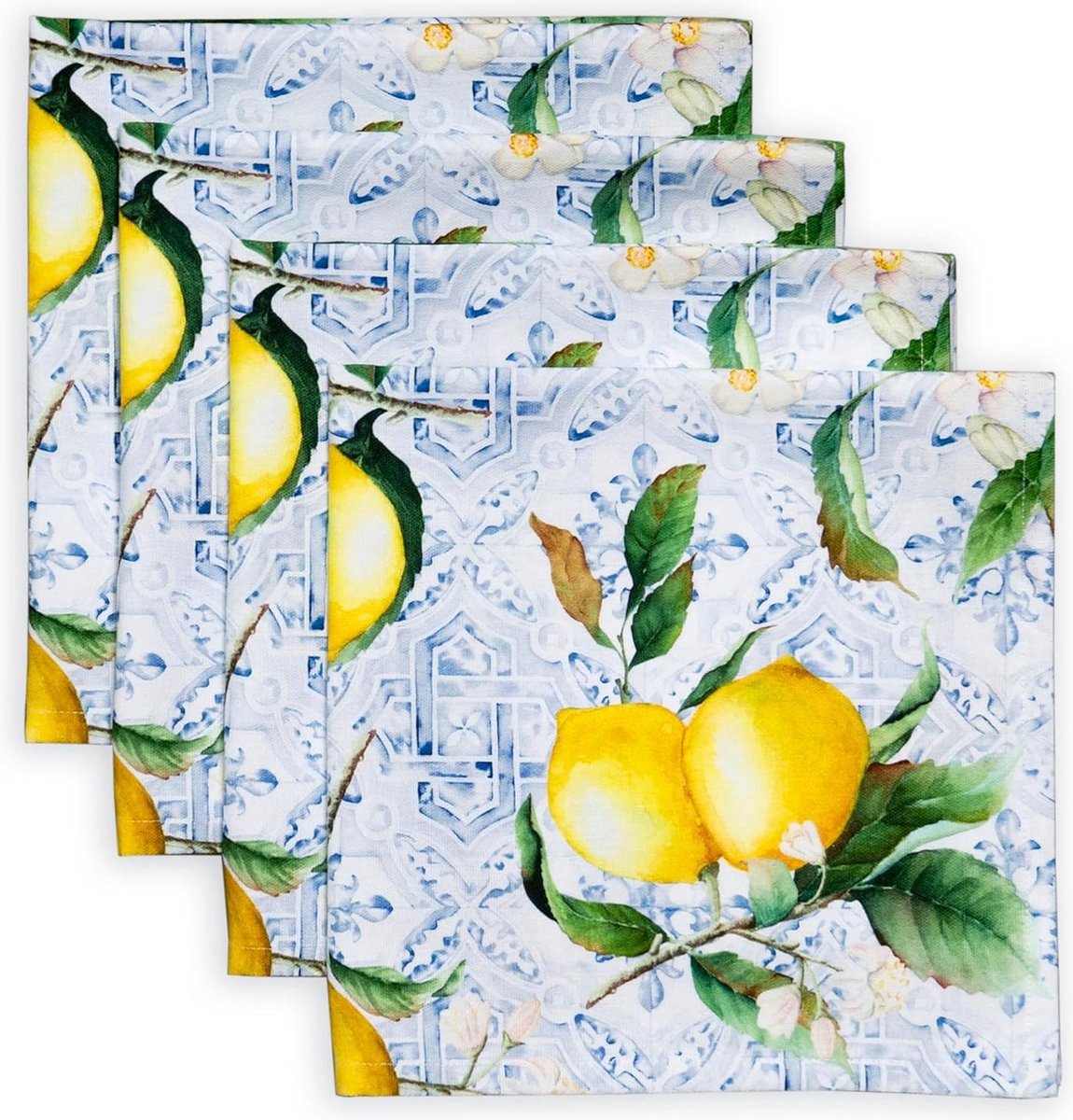 Stunq® Servetten, 100% katoen, decoratieve paasservetten, wasbare stoffen servetten, set van 4 voor bruiloft, restaurant, buffet, citrus - lente/zomer (45 cm x 45 cm)