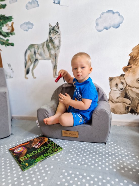 Flumi - Kinderfauteuil van schuim - Kinderstoel grijs met hertenprint - Met oortjes - Gepersonaliseerd met naamgravure van Flumi — afbeelding 5