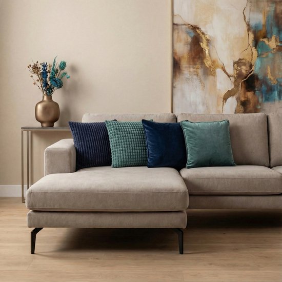 FINN/ROME - Ensemble de coussins 4 pièces - coussins intérieurs inclus - 45x45 cm - vert, bleu