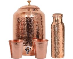 Koperen Waterdispenser 8L met 2 Tumblerglazen en Fles - Ayurveda Set