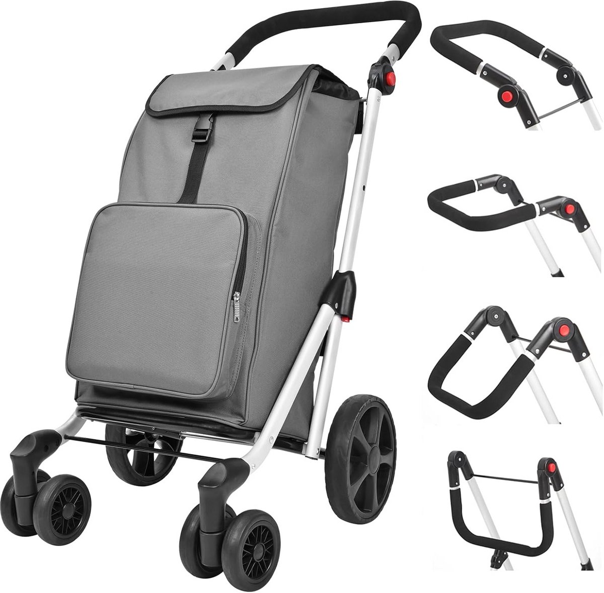 Opvouwbare Boodschappentrolley met 6 Wielen en Geïsoleerde Koeltas (45L)