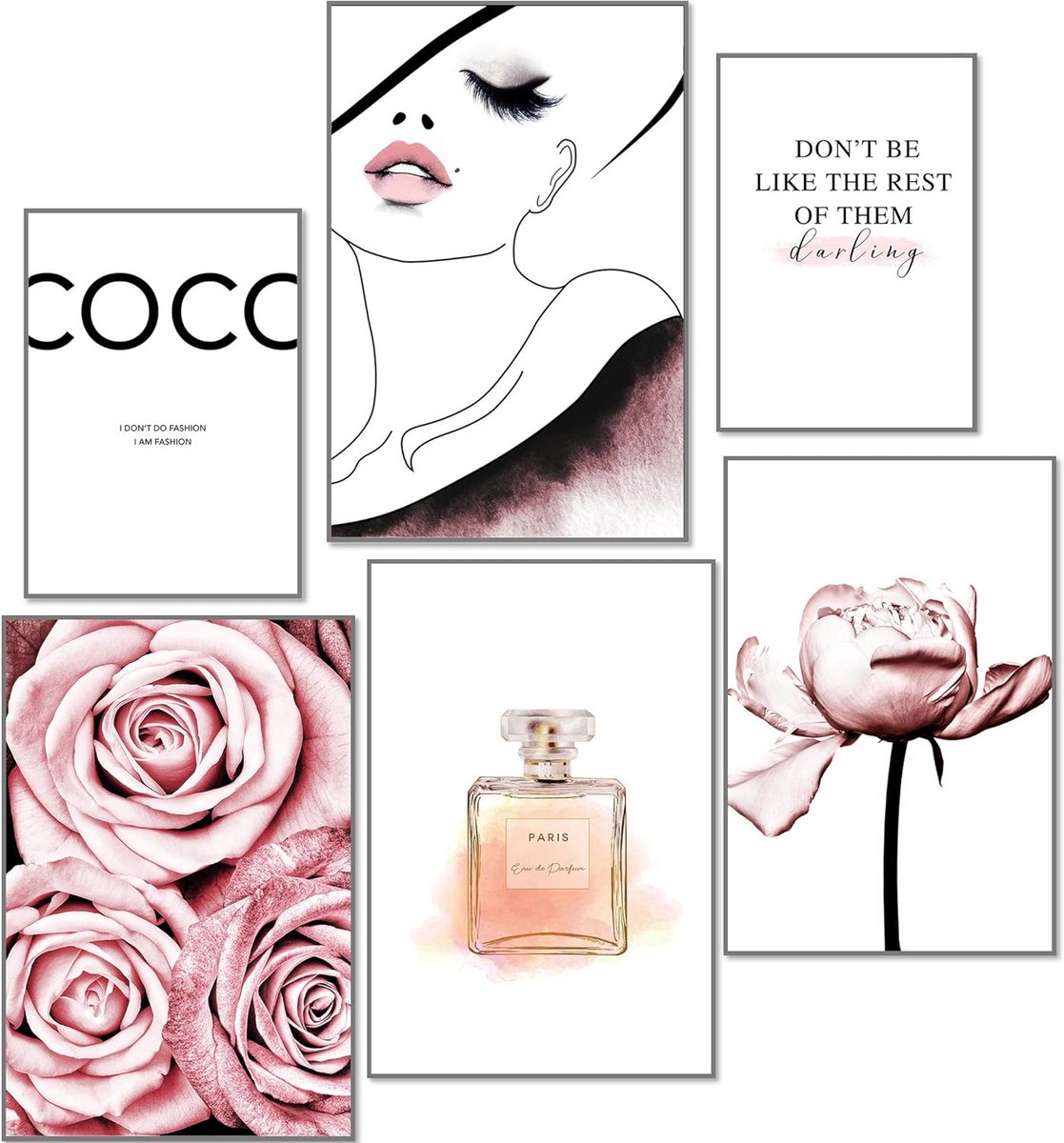 Moderne Roze Decoratie Posterset Woonkamer Slaapkamer - 6 Delig A3 & A4