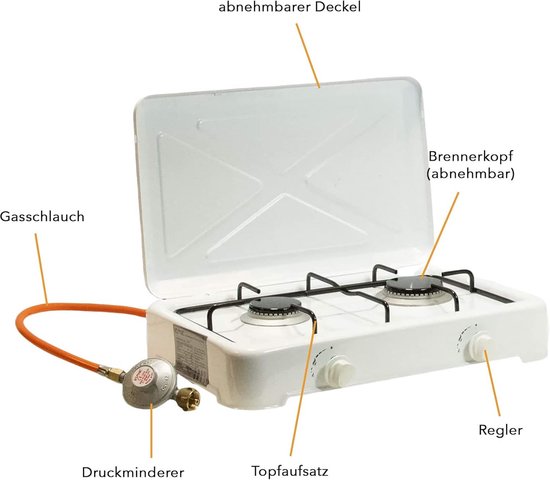 Draagbaar Gasfornuis met 2 Pitten en Deksel - Ideaal voor Camping en Caravan — afbeelding 3