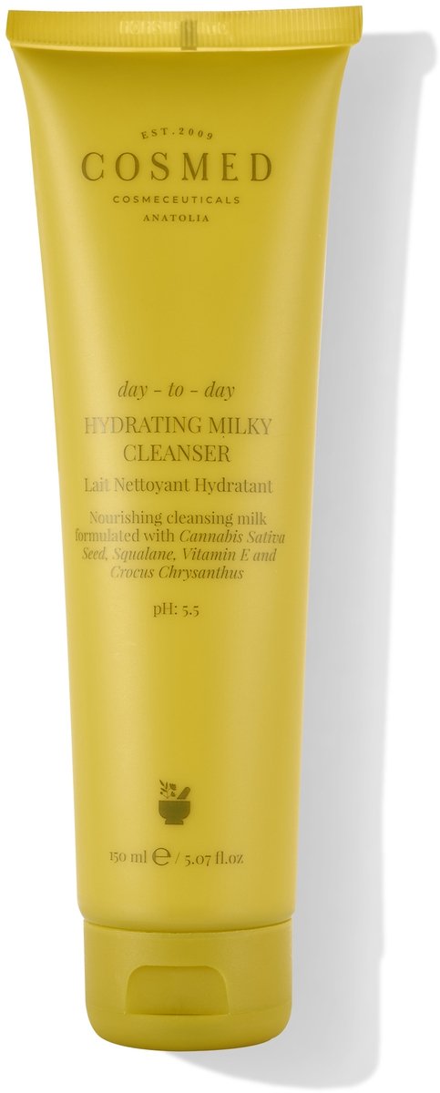 Cosmed Milky Cleanser met Vitamine E – Reinigingsmelk – Met Cannabis Sativa Olie, Squalane – Parfumvrij, Dermatologisch Getest, Geschikt voor Gevoelige Huid – Gezichtsreiniger – Make up Remover – 150ml