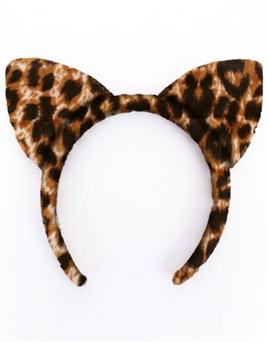 Diadeem met luipaardprint oortjes.