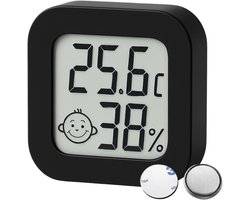 Knaak Hygrometer - Weerstation - Luchtvochtigheidsmeter - Zwart - Inclusief Batterij en Plakstrip