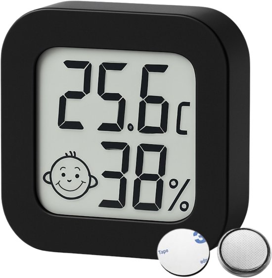 Knaak Hygrometer - Weerstation - Luchtvochtigheidsmeter - Zwart - Inclusief Batterij en Plakstrip