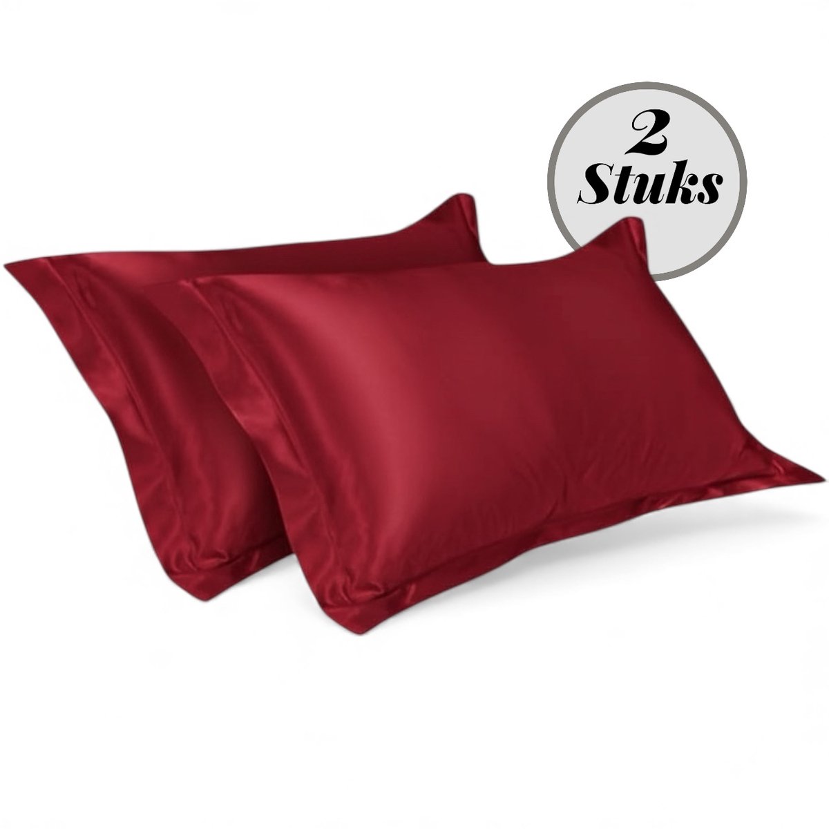 Beauty Silk - Kussenslopen - 60x70 - 2 stuks - Glans Satijn - Bordeaux Rood