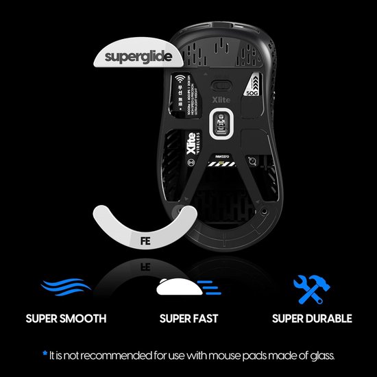 Supersnelle Glazen Muisskates voor Pulstar Xlite Draadloze Gaming Muis - Wit — afbeelding 4