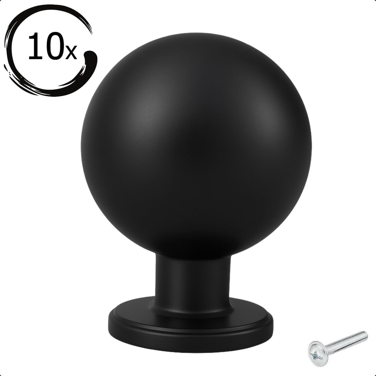 10X Meubelknop Madison Rond Zwart Ø 24mm - Knoppen voor keukenkast - deurknopjes - Meubelknoppen / Kastknoppen zwart