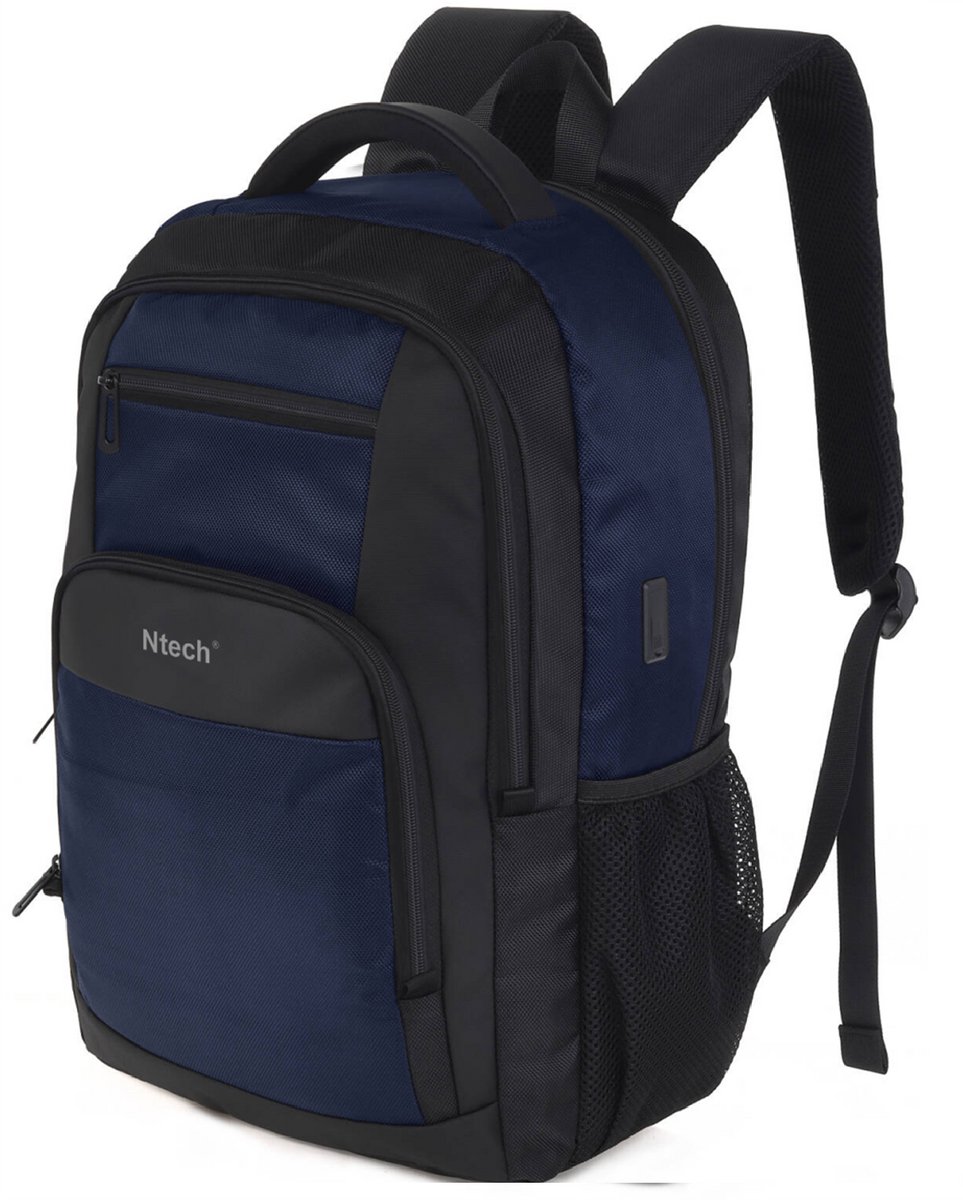 Ntech Rugzak Blauw - Schooltas 20L - Spatwaterdicht Rugzak Inclusief USB C Oplaadpoort - Laptoptas Dames en Heren - Jongens en Meisjes - Laptop Rugtas 16 inch