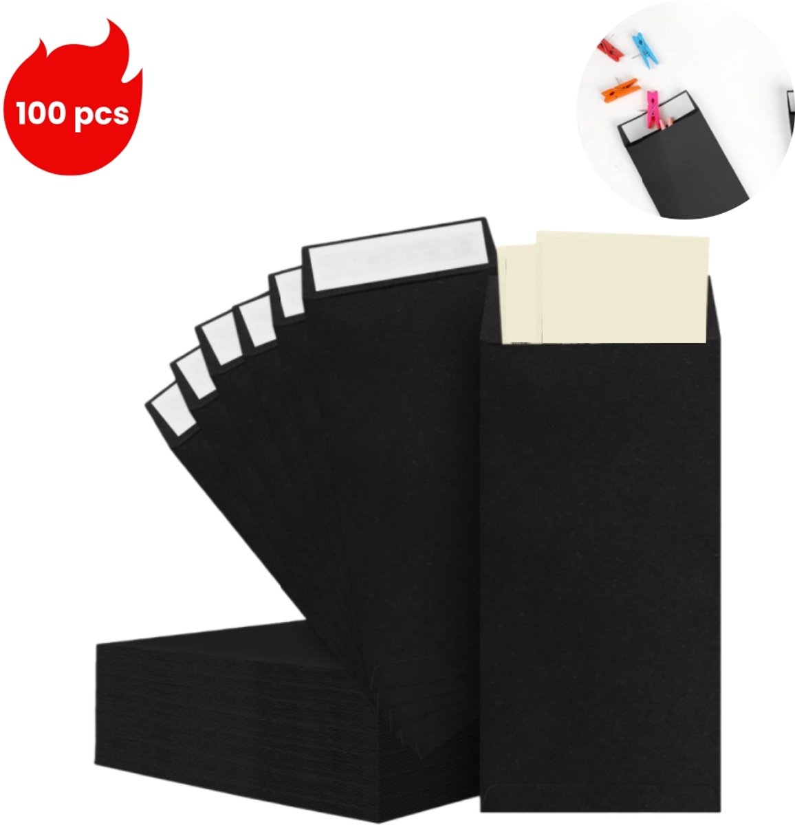 100 stuks - Kleine muntenveloppen - Zelfklevende kraftpapieren zaadenveloppen - Financiële salariszakken- Evelopzakken - Open enveloppen - Kraftpapier - Met kleefsluiting - 6*10cm - Zwart - Voor het bewaren van zaden, onderdelen, en postzegels
