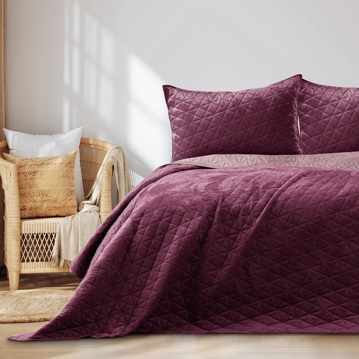 Stunq® Luxueuze Gequilte Bedsprei van Fluweel - Paars, 200x220 cm