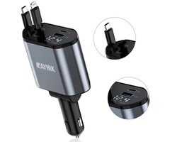 ZAYNIK 4 in 1 Autolader - Supersnel laden - Autoaansteker Usb C - Snellader 120w - Usb C Input - Usb A input - Autolader - usb c en Lighting kabel