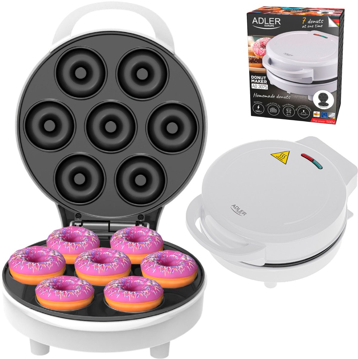 Adler - Donutmaker voor 7 donuts - antiaanbaklaag - 1500W - wit AD 3075