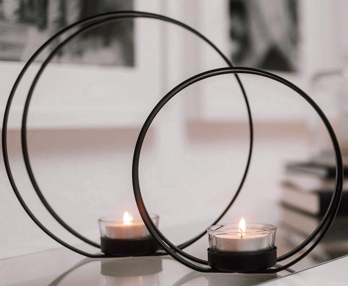 Stunq® Candlehouders Set van 2 met Theelichthouder en Lantaarn in Zwart voor Sfeervolle Verlichting