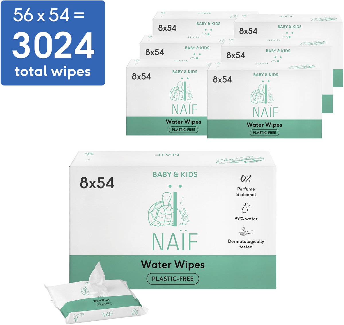 Bol.com Naïf Billendoekjes – Baby & Kind – 99% Water – 0% Parfum & Alcohol – Plasticvrij – 3024 Stuks (56x54) aanbieding