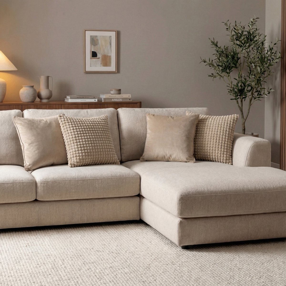 KUSSENHOES-SET - 4-delig - Texture Harmony - 45x45 cm - exclusief binnenkussens - beige