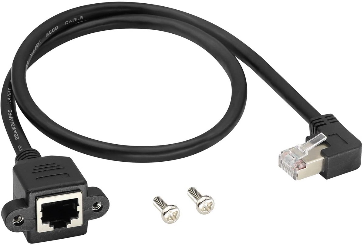 90 Graden CAT6 Netwerkkabel Verlengsnoer M/V - Afgeschermde LAN Verlengkabel 60 cm