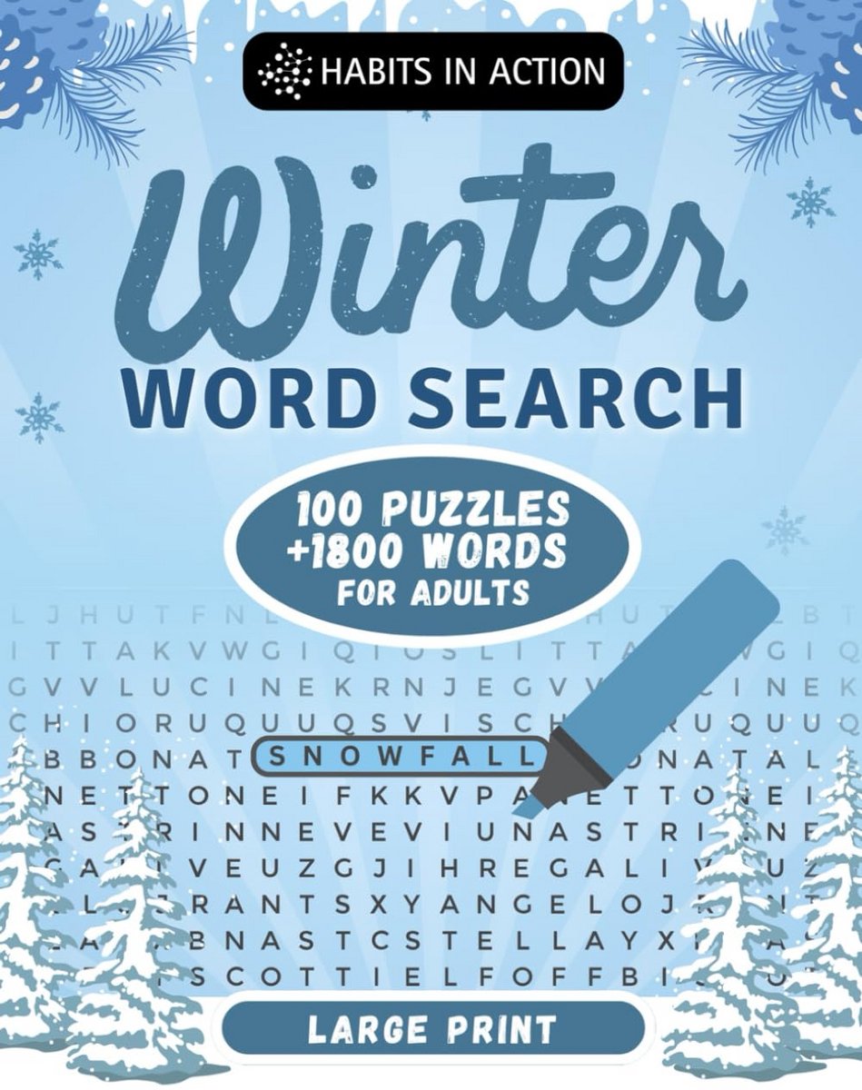 Grote Letter Zoekpuzzels Winter: 1800 Ontspannende Puzzels voor Volwassenen en Senioren met Oplossingen
