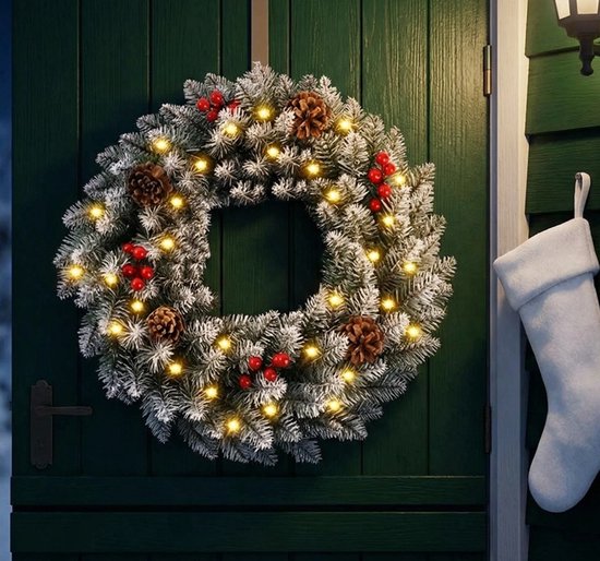 Couronne De Noël De 50,8 Cm Avec 30 Lumières LED, Couronne De