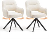 COLAMY 360° draaibare eetkamerstoelen - set van 2 - stoffen stoelen voor de eetkamer met armleuningen - holle rugleuning en dik zitkussen - keukenstoel met antislipzolen - fauteuils voor de woonkamer - beige