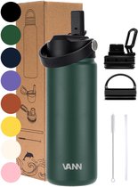 VANN® 3-Wandige RVS Waterfles 500 ML met rietje voor volwassenen – Met 5 accessoires – bidon – 24 uur koud/12 uur warm – Dark Forest – VANN Ultimate Bottle®