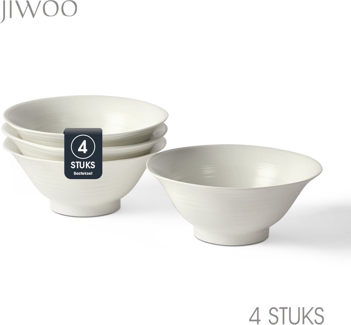 Pastakom set van 4 (Ø20,6cm / 885ml), Diepe borden, Soepkom, Ramen kom, Serviesset 4 persoons, Geschikt voor Restaurants, Horeca, Feest, Familiefeesten, Banketten en Picknicks, Magnetron-vaatwasserbestendig, Keramiek