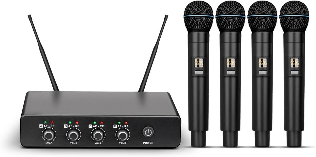 Professioneel 4-kanaals UHF Draadloos Handmicrofoon Systeem voor Karaoke en Evenementen