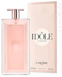Lancôme Idôle Eau de Parfum 100ml flesje naast de bijpassende roze verpakking met 'Idôle Le Parfum' erop.