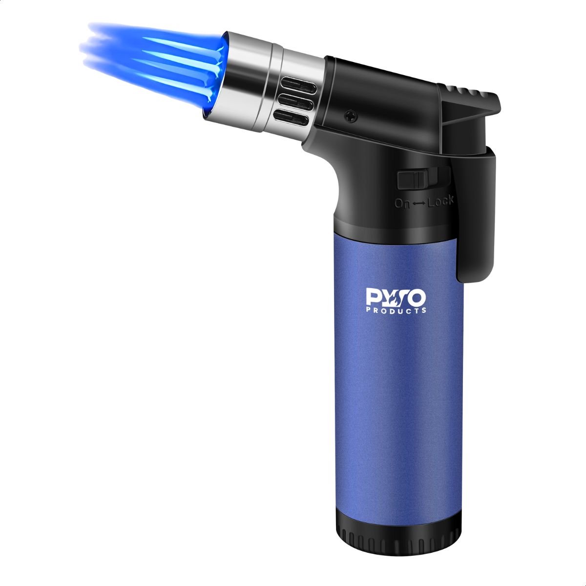 PyroProducts PyroTorch Quattro - Gasaansteker - Windbestendig & Navulbaar - Kinderslot - Blauw