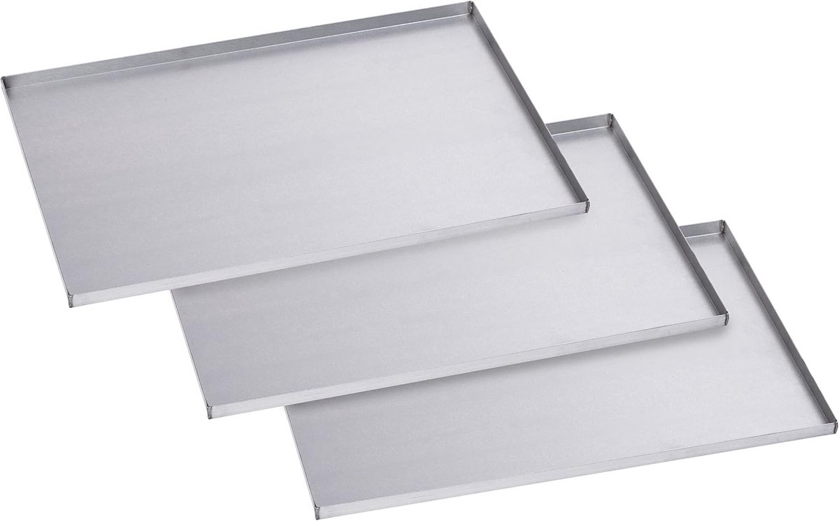 3x Professionele Aluminium Bakplaat 60x40 cm met Rand - Naturel
