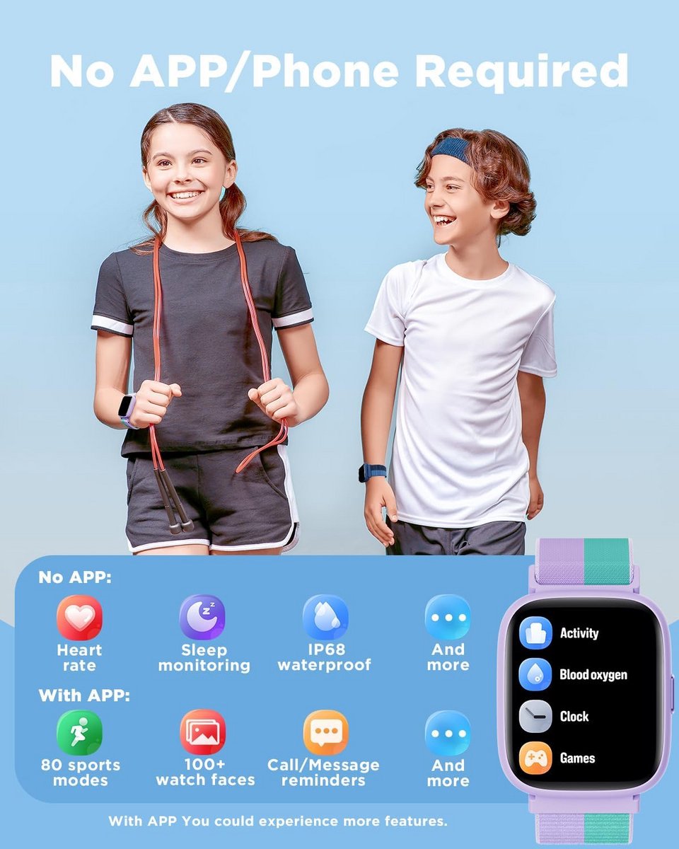 Smartwatch Kinderen - Muziek - Waterdicht - Hartslag - Roze - Lazy Cat Sieraden