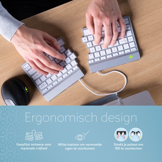 R-Go Split Break clavier ergonomique, compact design, avec logiciel de pause, ultra-mince, Bluetooth 5.0, Mode QWERTY (US), sans fil, blanc