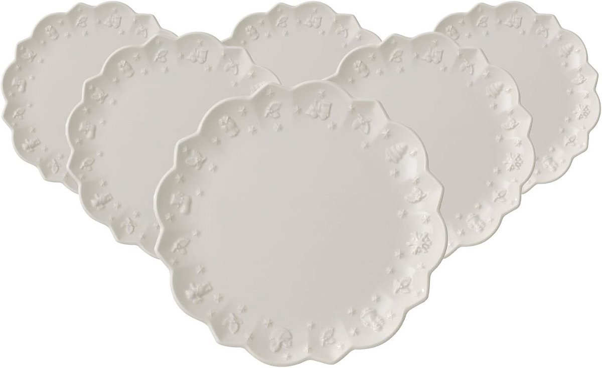 Ontbijtborden Set van 6 - Lieflijk Kerstdessin - Klassiek Porselein Ø 23 cm